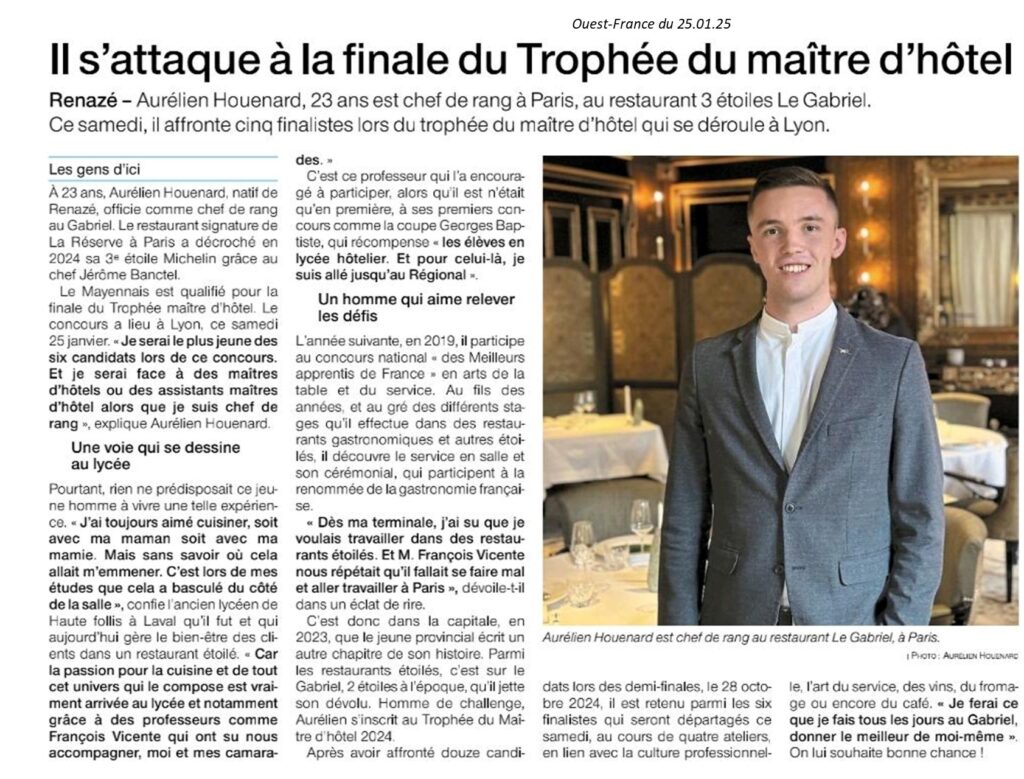 Houenard Aurelien article ouest france meilleur maitre dhotel N°2